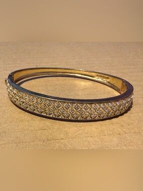 925 China Gold over Sterling  Pavé Diamond/Moissanite Bangle Bracelet